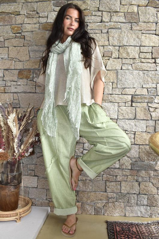 Rustic Nature Linen Blend Barrel Pant Washed Lawn